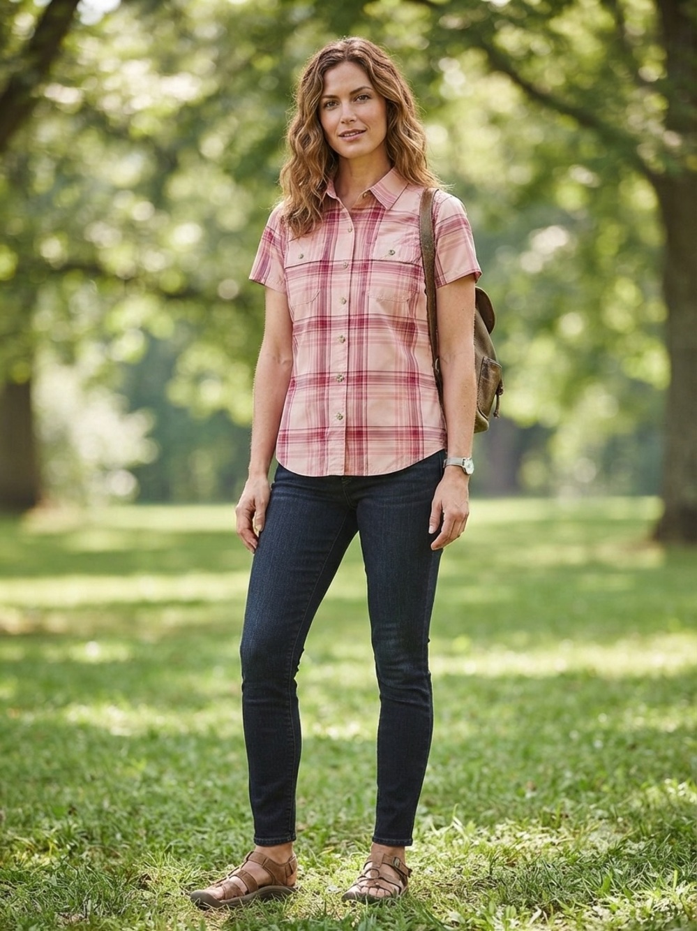 Eddie Bauer Moisture Wicking Adventure Plaid Shirt Burgundy & Pink